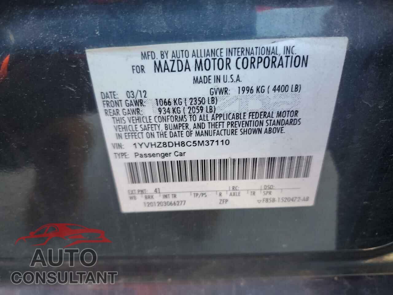 MAZDA 6 2012 - 1YVHZ8DH8C5M37110