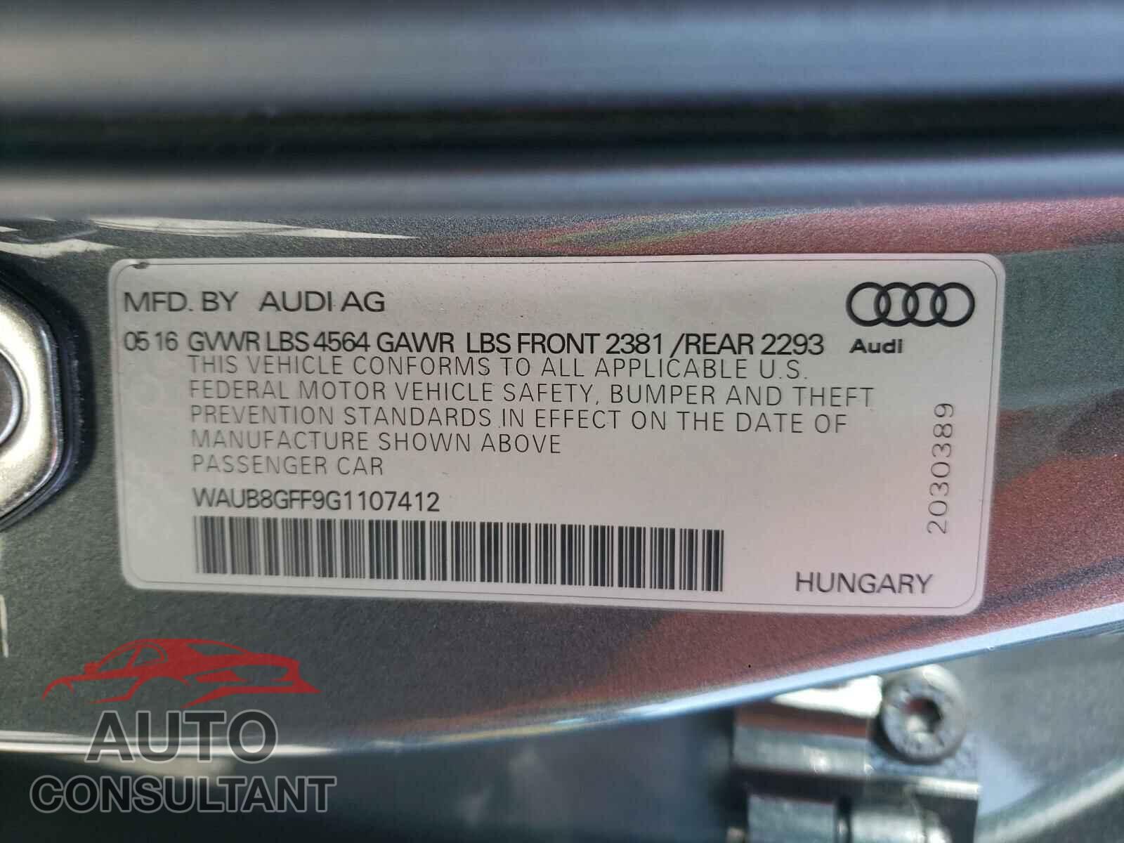 AUDI A3 2016 - WAUB8GFF9G1107412