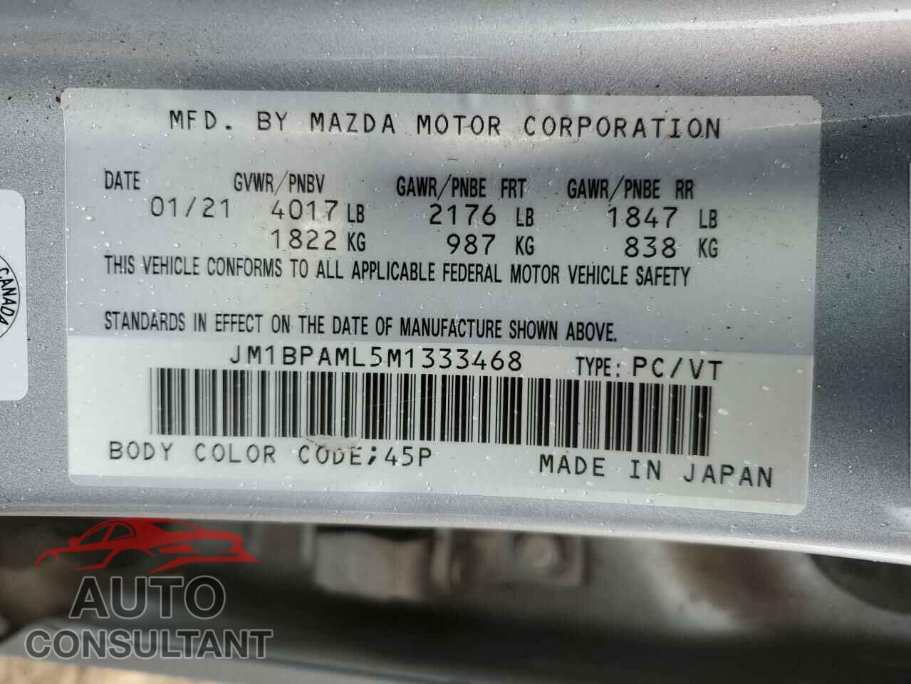 MAZDA 3 2021 - JM1BPAML5M1333468