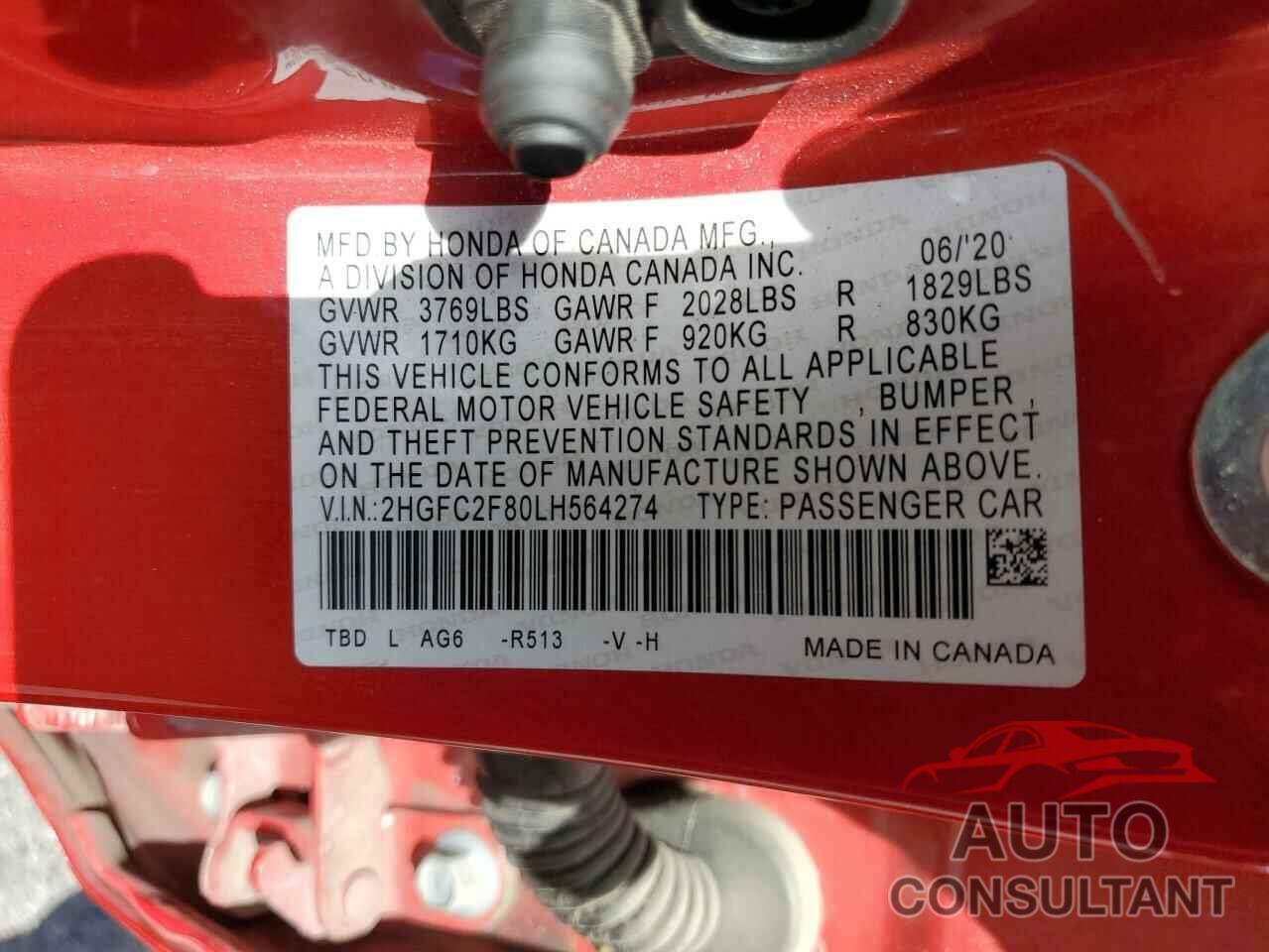 HONDA CIVIC 2020 - 2HGFC2F80LH564274