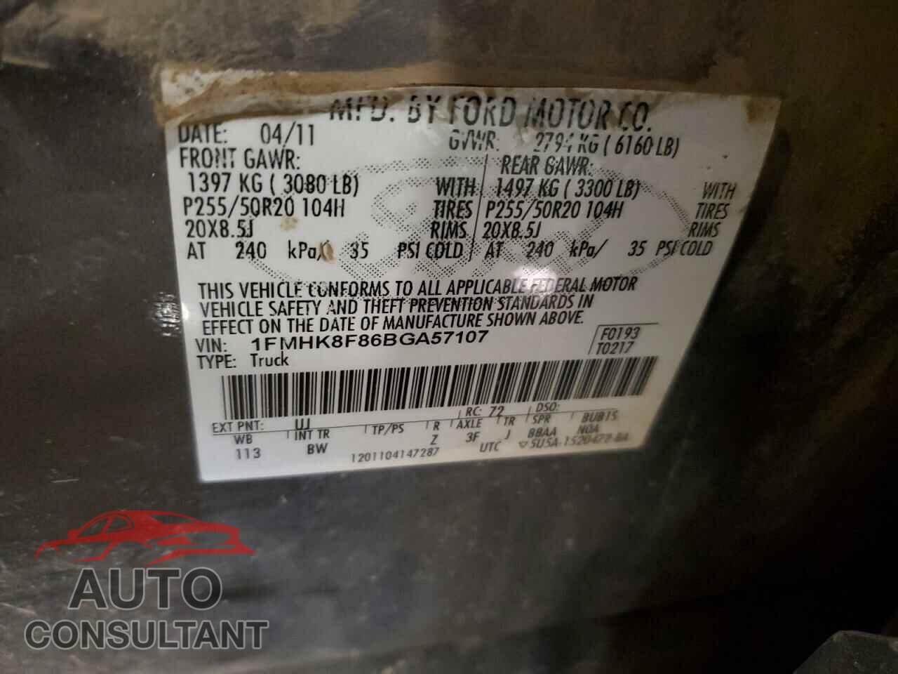 FORD EXPLORER 2011 - 1FMHK8F86BGA57107