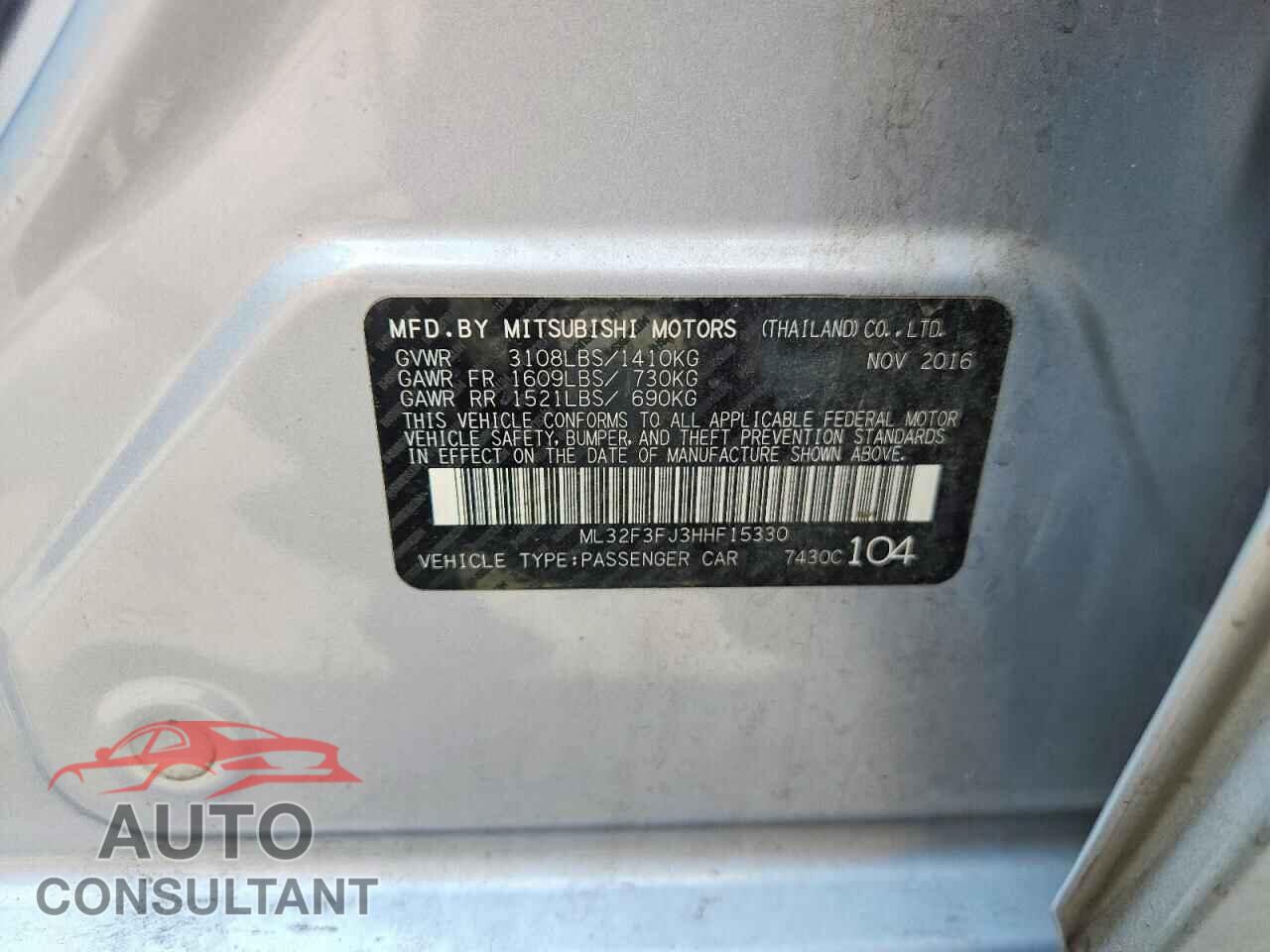 MITSUBISHI MIRAGE 2017 - ML32F3FJ3HHF15330