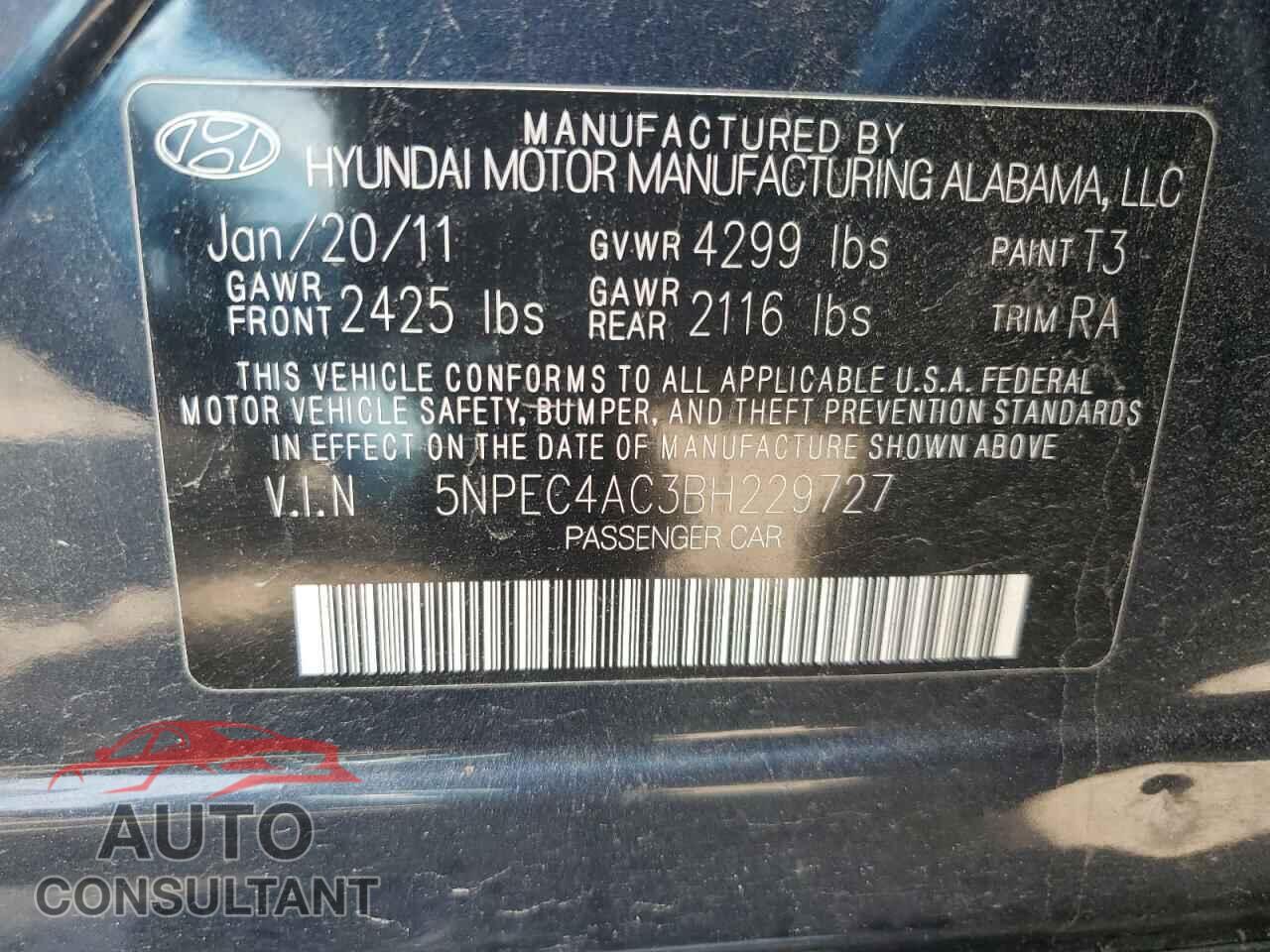 HYUNDAI SONATA 2011 - 5NPEC4AC3BH229727