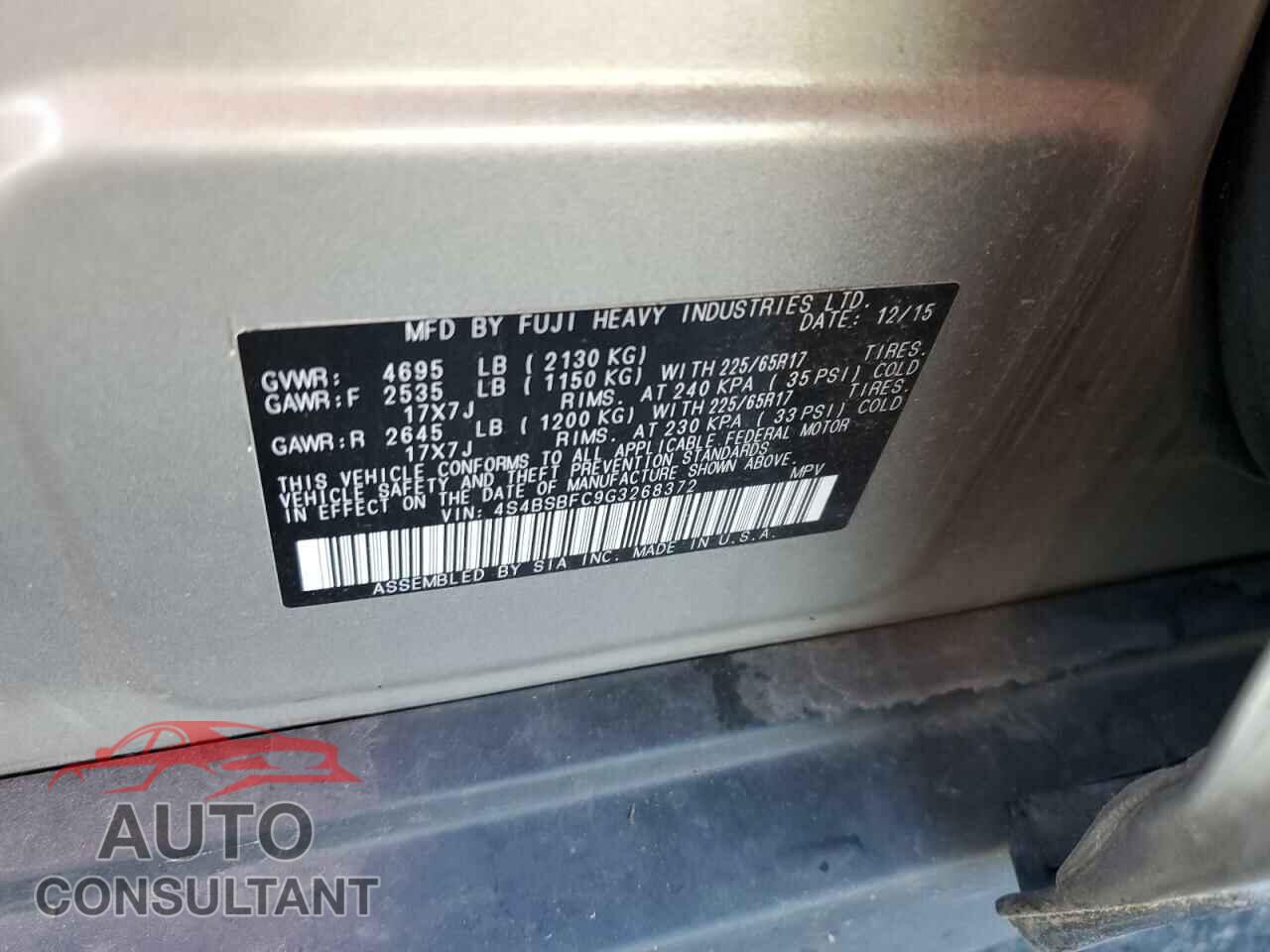 SUBARU OUTBACK 2016 - 4S4BSBFC9G3268372