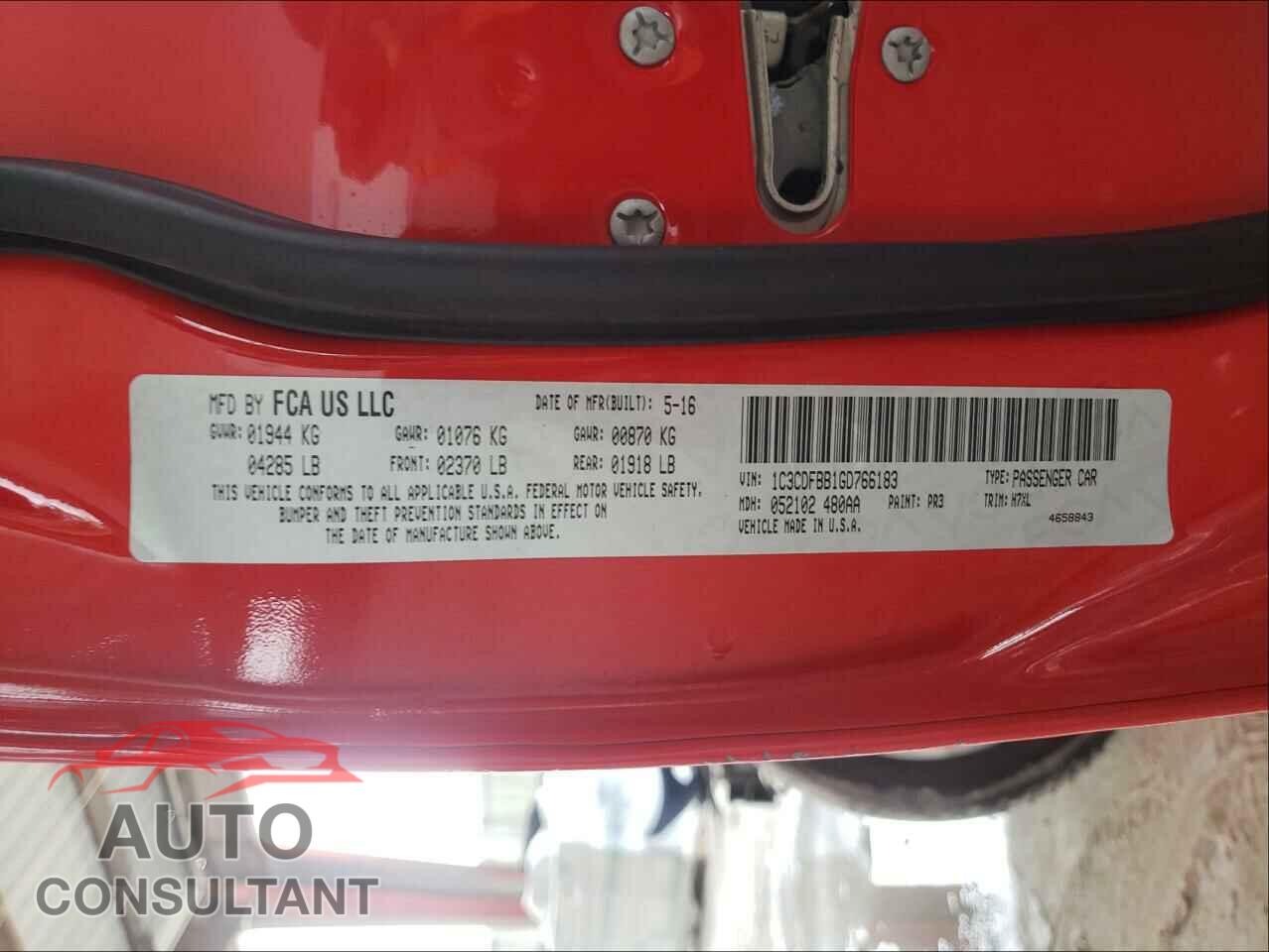 DODGE DART 2016 - 1C3CDFBB1GD766183