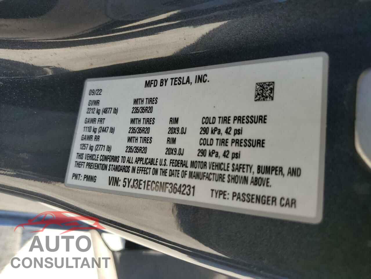 TESLA MODEL 3 2022 - 5YJ3E1EC6NF364231