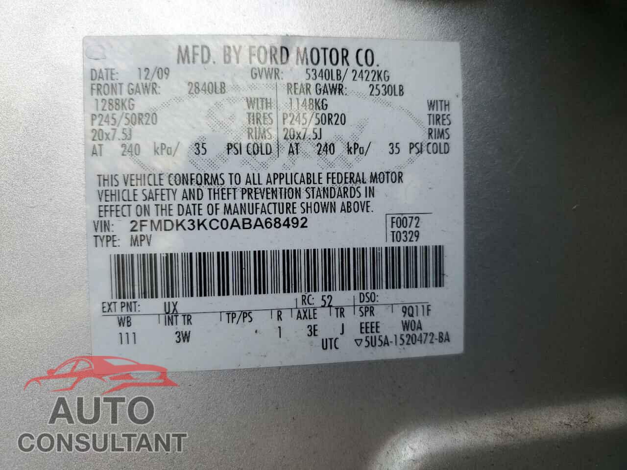 FORD EDGE 2010 - 2FMDK3KC0ABA68492