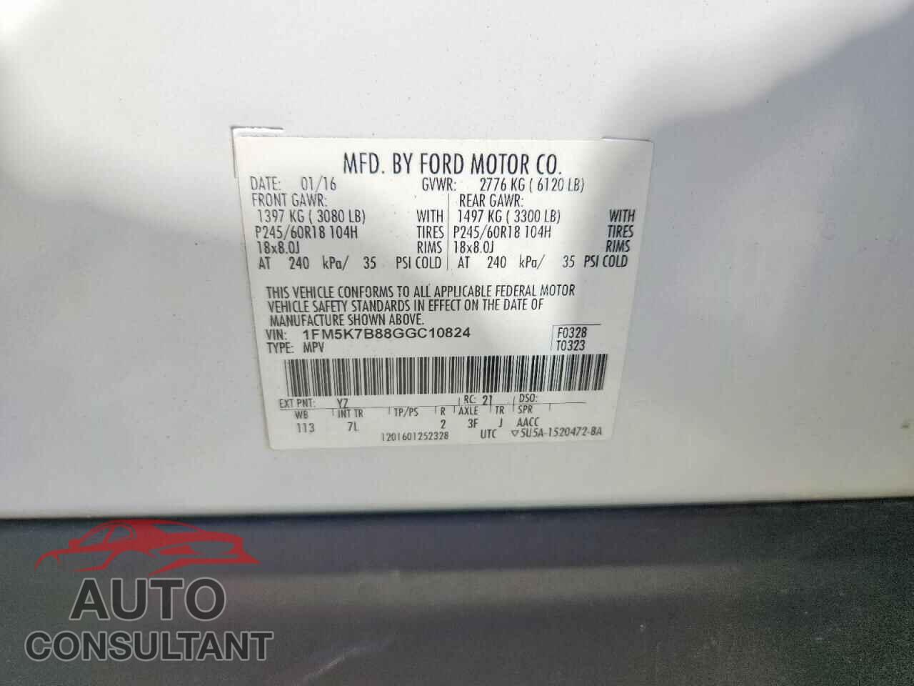 FORD EXPLORER 2016 - 1FM5K7B88GGC10824