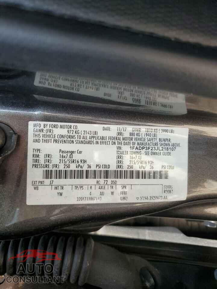 FORD FOCUS 2018 - 1FADP3F23JL218107