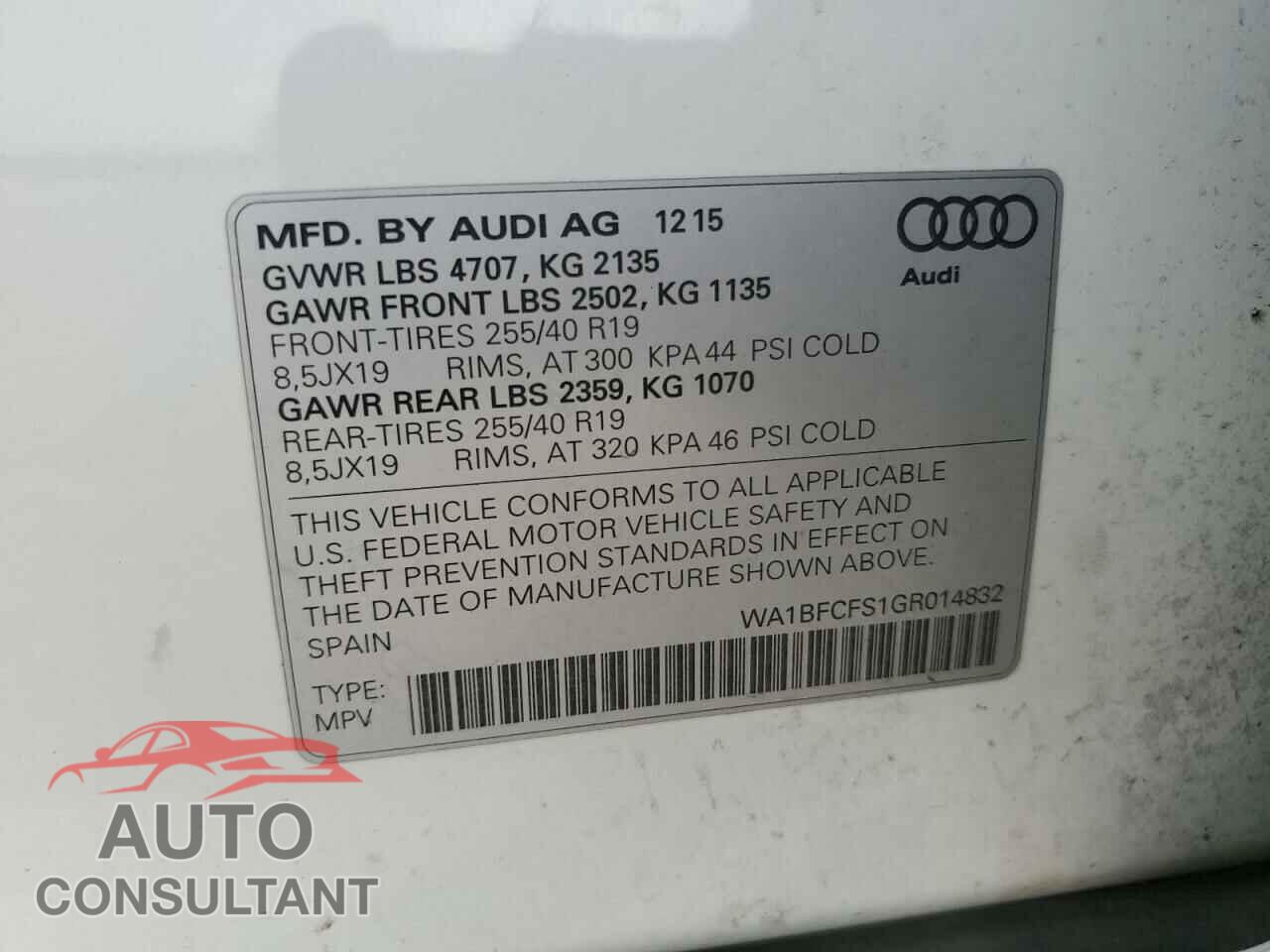 AUDI Q3 2016 - WA1BFCFS1GR014832