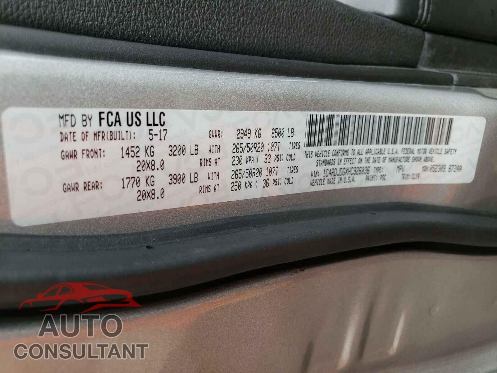 DODGE DURANGO 2017 - 1C4RDJDGXHC926036