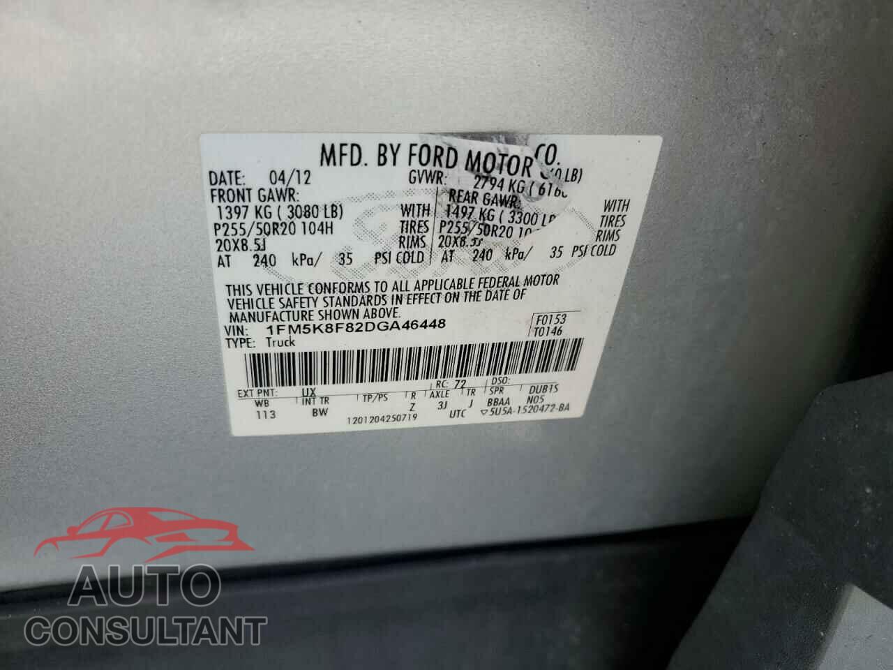FORD EXPLORER 2013 - 1FM5K8F82DGA46448