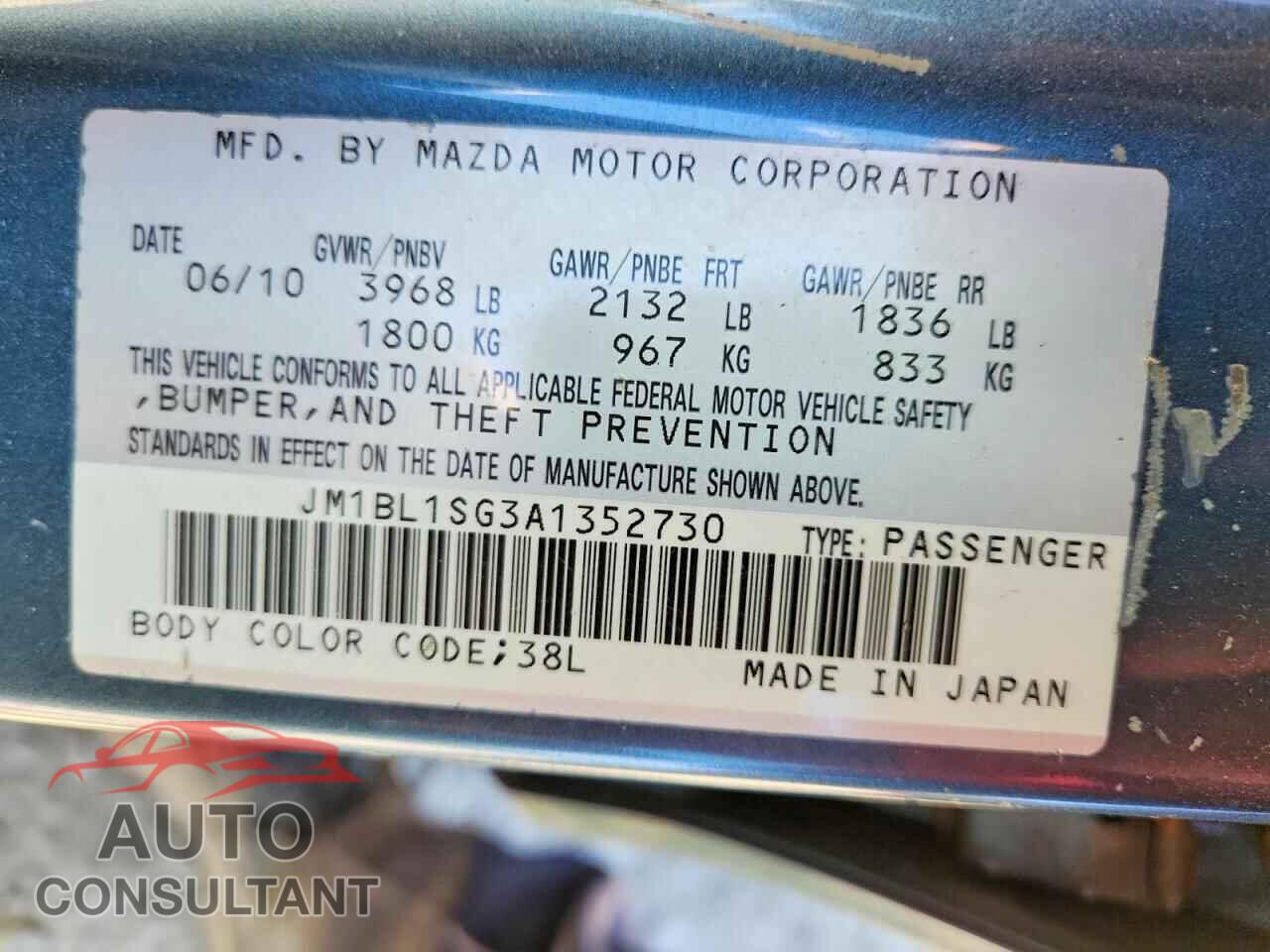 MAZDA 3 2010 - JM1BL1SG3A1352730