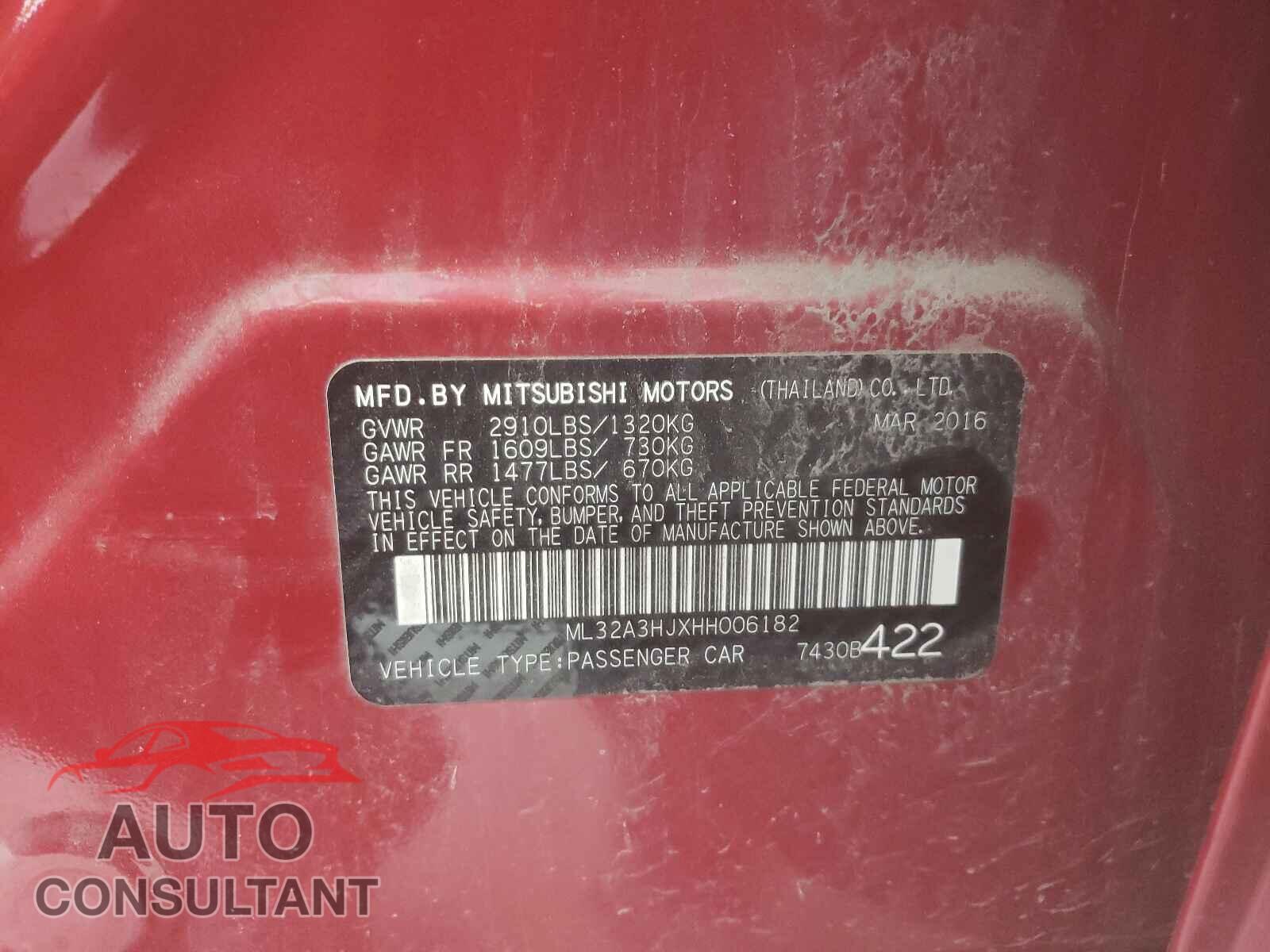 MITSUBISHI MIRAGE 2017 - ML32A3HJXHH006182