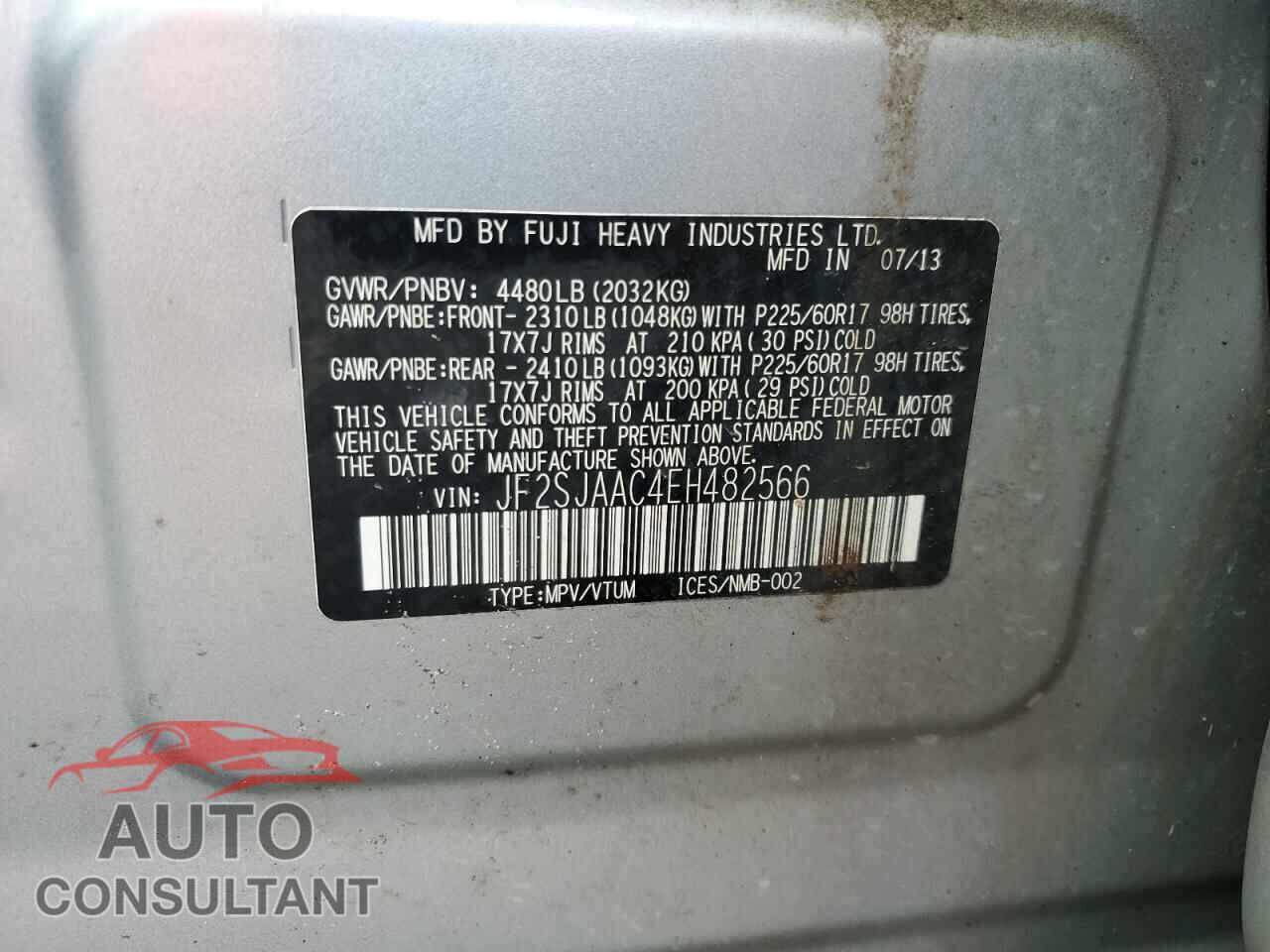 SUBARU FORESTER 2014 - JF2SJAAC4EH482566
