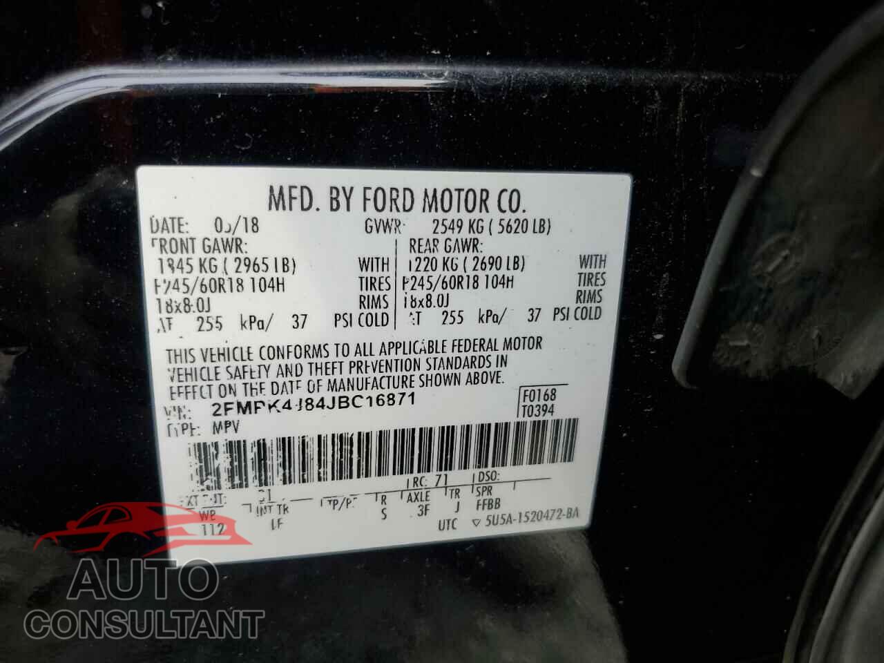FORD EDGE 2018 - 2FMPK4J84JBC16871