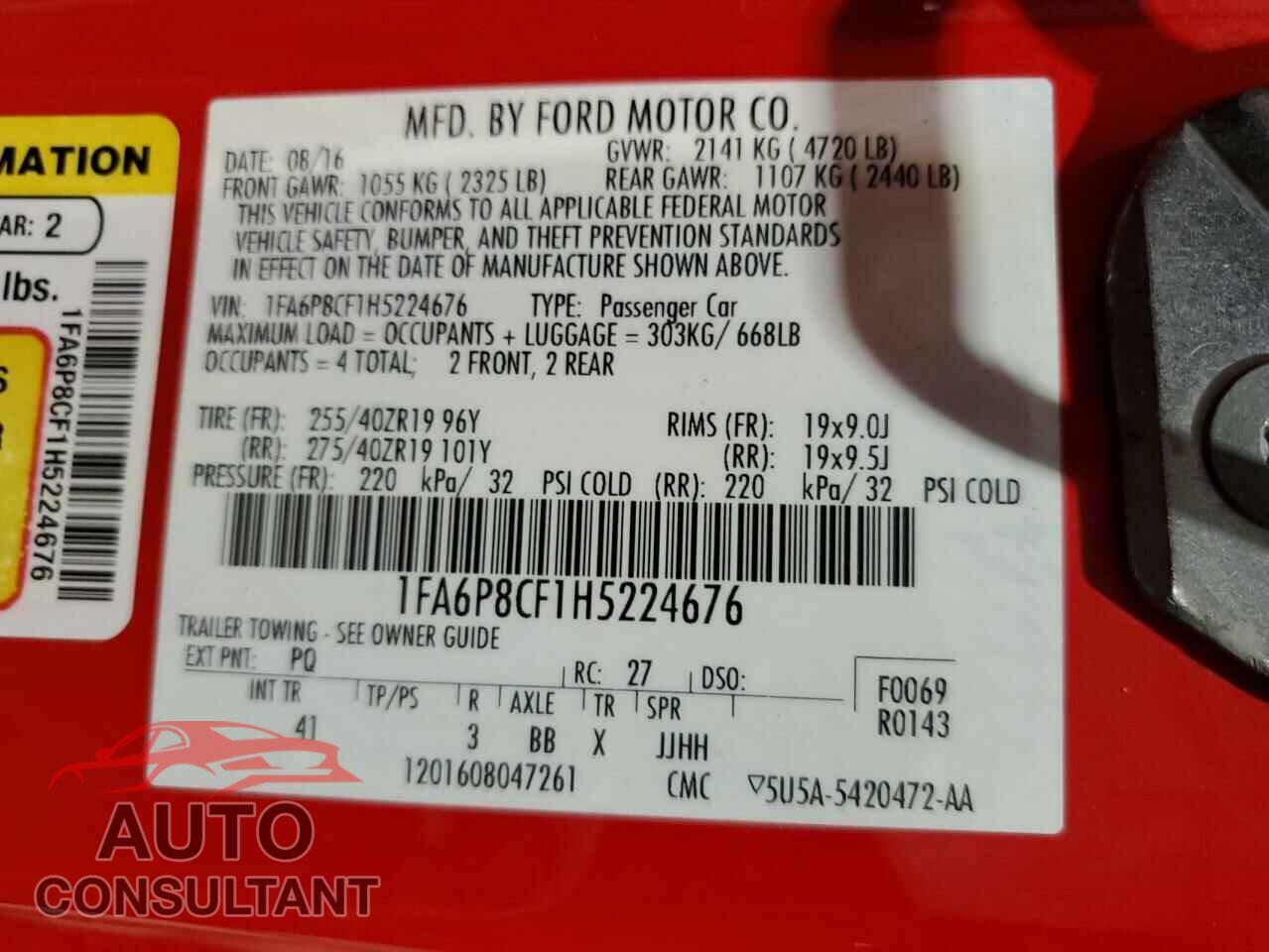 FORD MUSTANG 2017 - 1FA6P8CF1H5224676