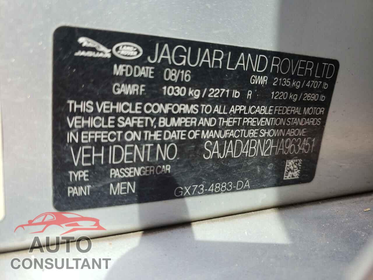 JAGUAR XE 2017 - SAJAD4BN2HA963451