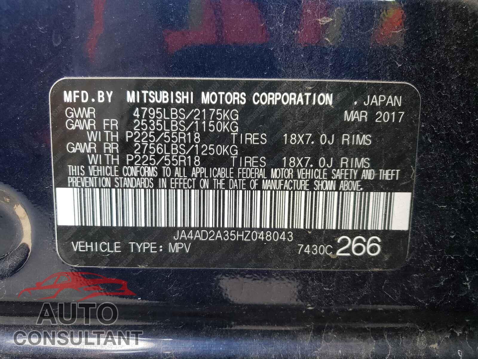 MITSUBISHI OUTLANDER 2017 - JA4AD2A35HZ048043