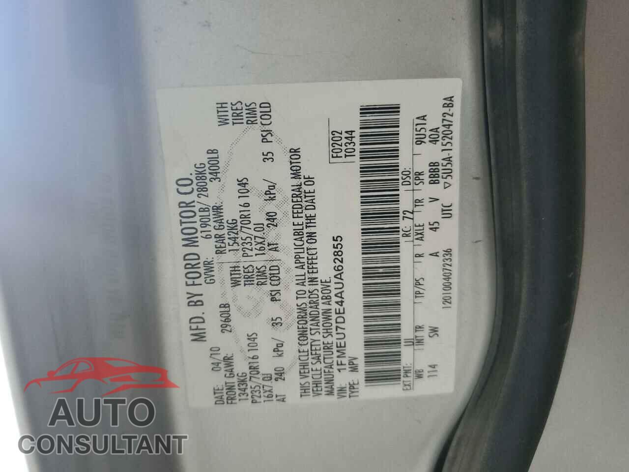 FORD EXPLORER 2010 - 1FMEU7DE4AUA62855