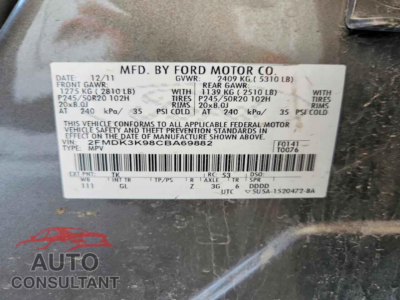 FORD EDGE 2012 - 2FMDK3K98CBA69882