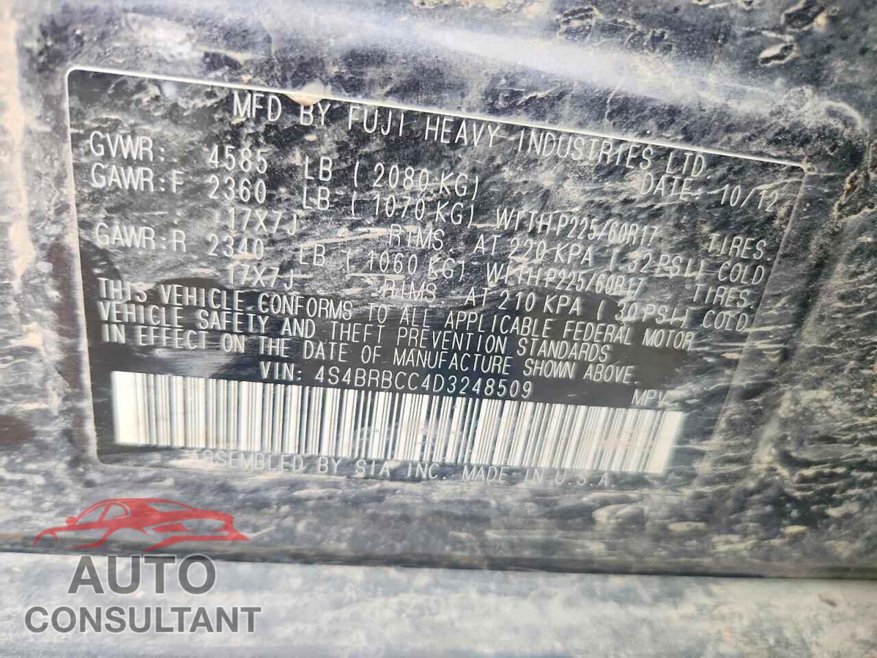 SUBARU OUTBACK 2013 - 4S4BRBCC4D3248509