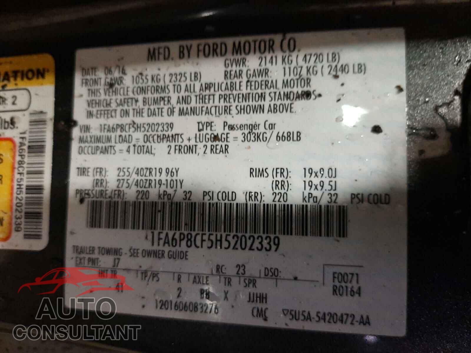 FORD MUSTANG 2017 - 1FA6P8CF5H5202339