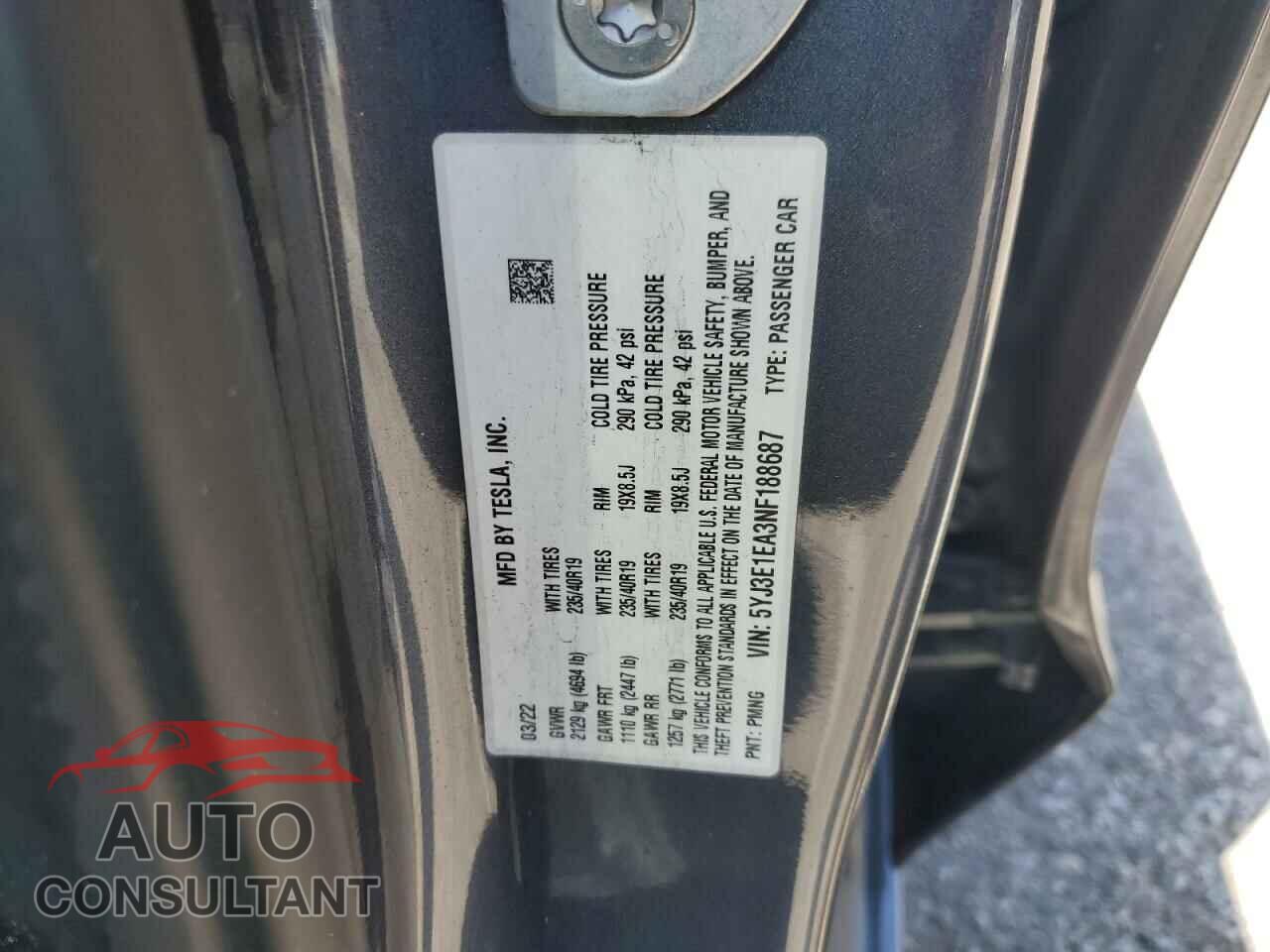TESLA MODEL 3 2022 - 5YJ3E1EA3NF188687