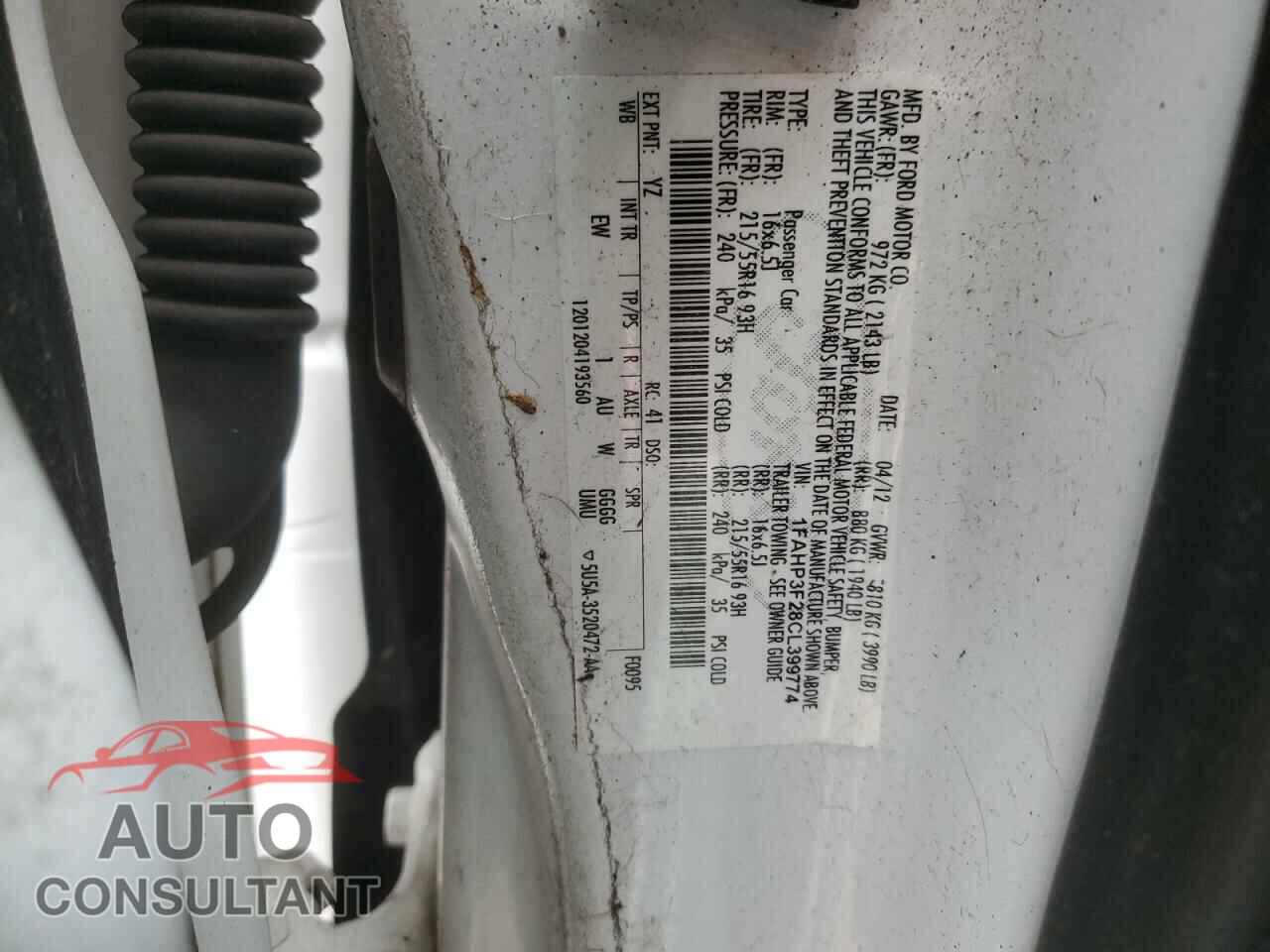 FORD FOCUS 2012 - 1FAHP3F28CL399774