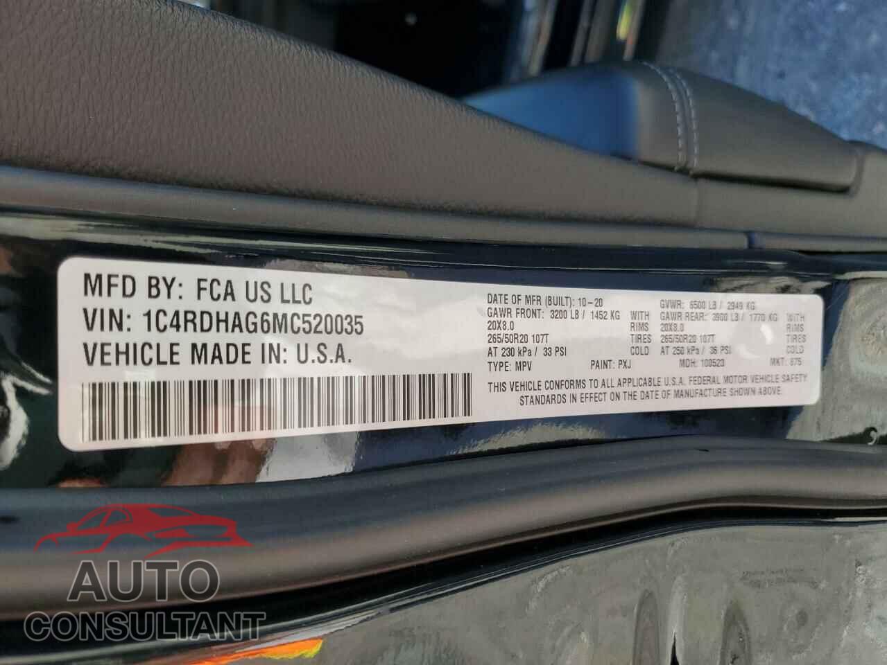 DODGE DURANGO 2021 - 1C4RDHAG6MC520035