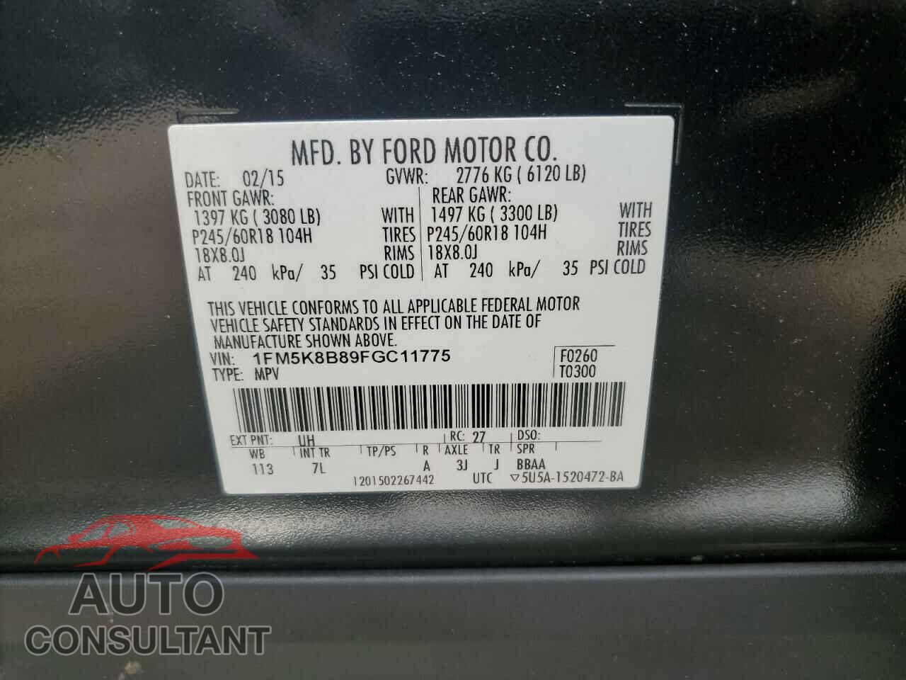 FORD EXPLORER 2015 - 1FM5K8B89FGC11775