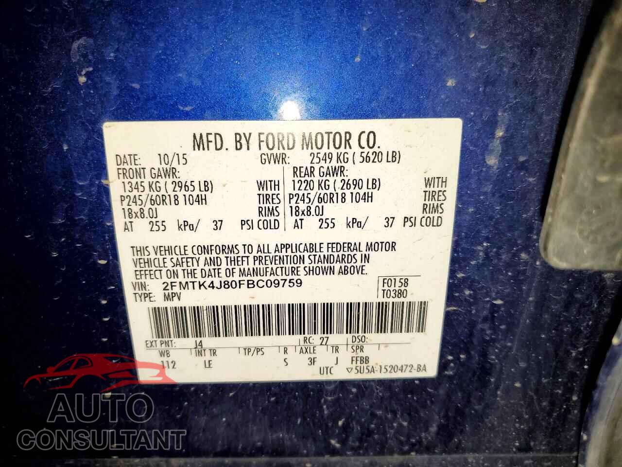FORD EDGE 2015 - 2FMTK4J80FBC09759