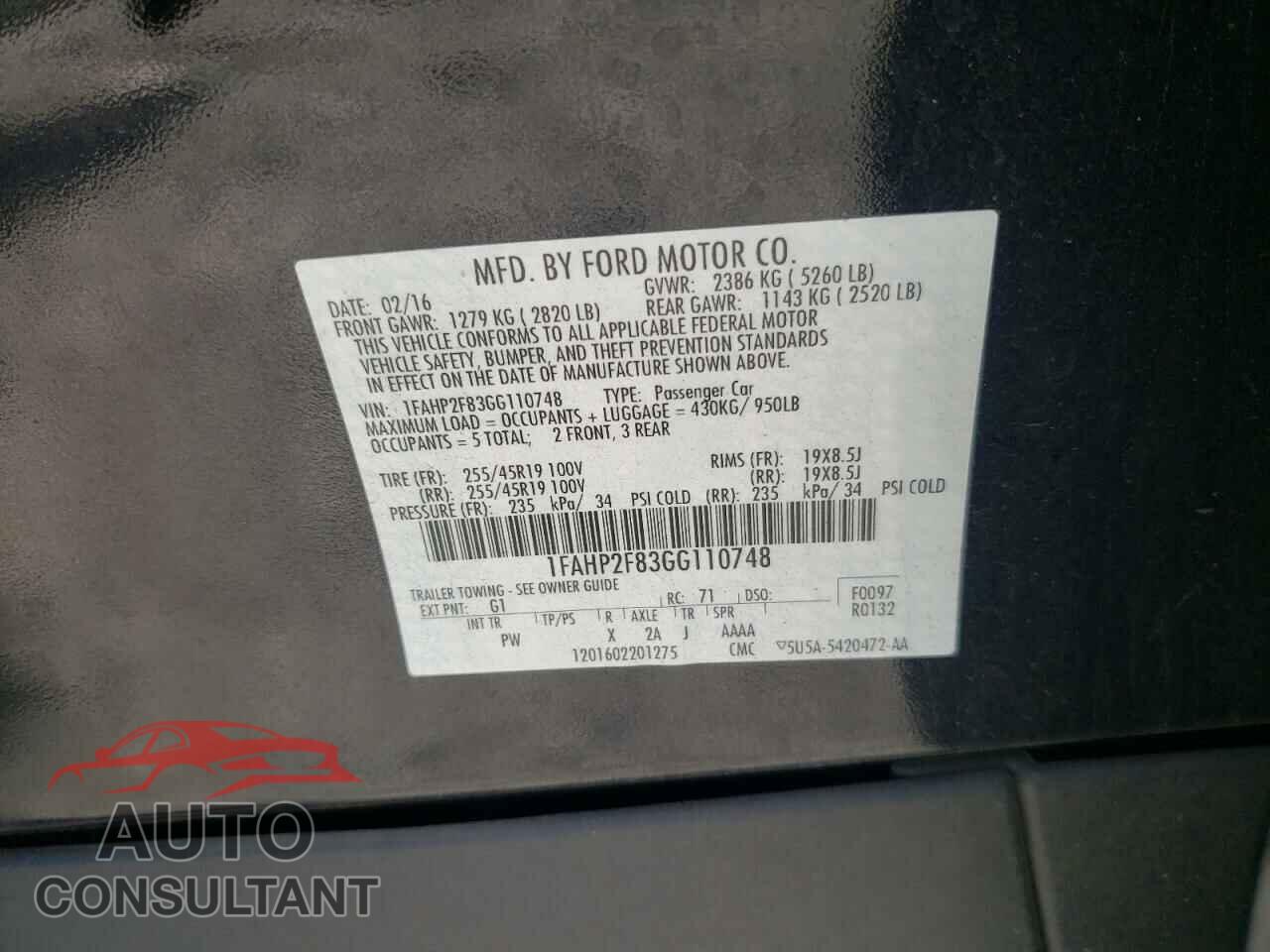 FORD TAURUS 2016 - 1FAHP2F83GG110748