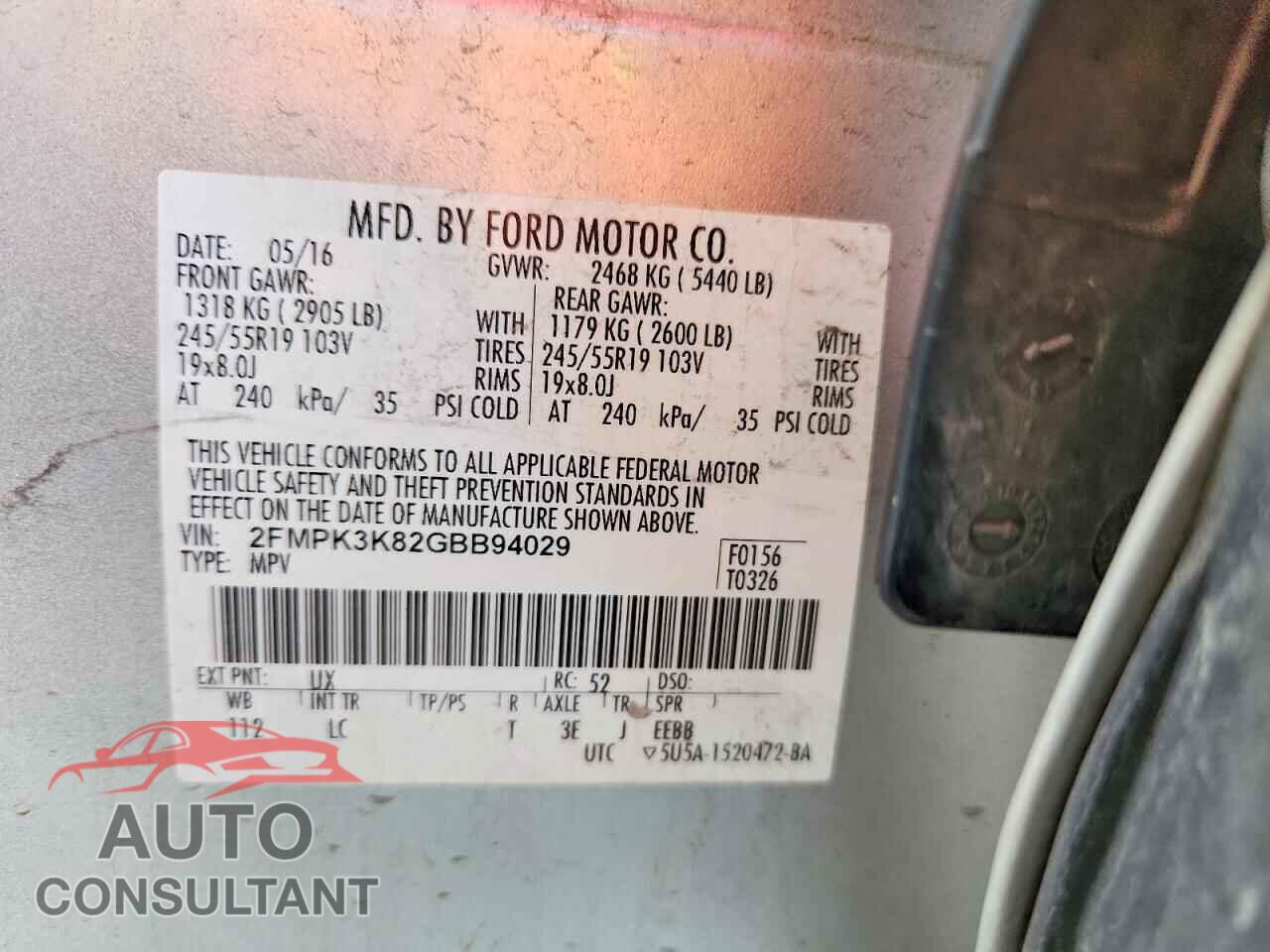 FORD EDGE 2016 - 2FMPK3K82GBB94029