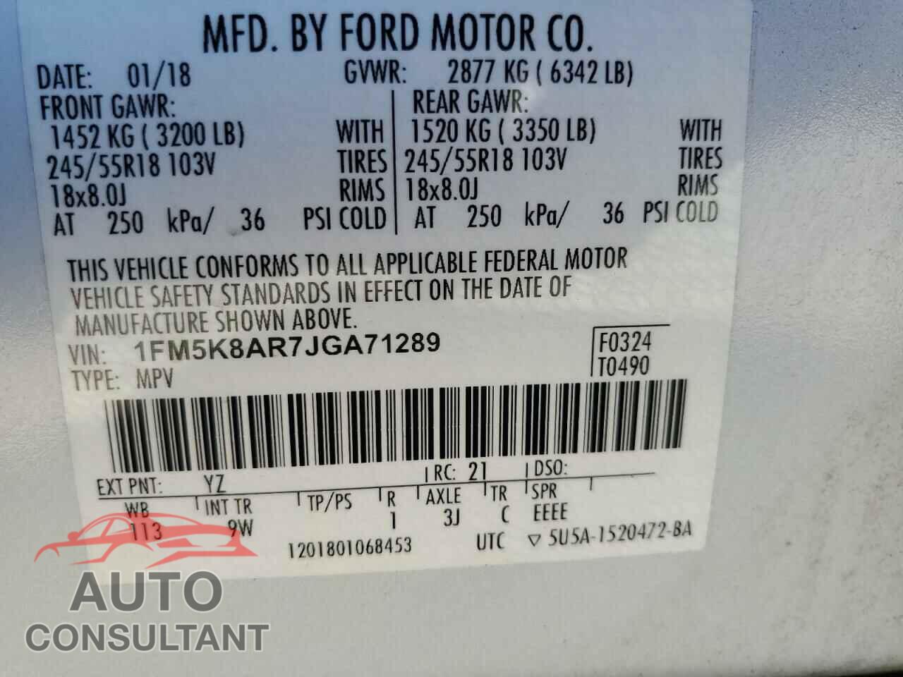 FORD EXPLORER 2018 - 1FM5K8AR7JGA71289
