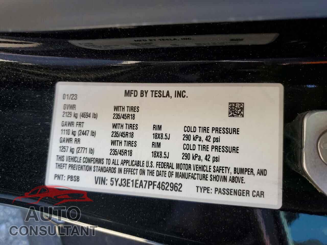 TESLA MODEL 3 2023 - 5YJ3E1EA7PF462962