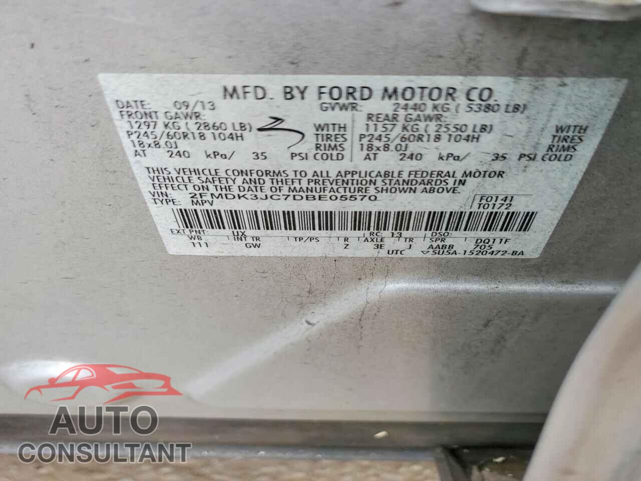 FORD EDGE 2013 - 2FMDK3JC7DBE05570