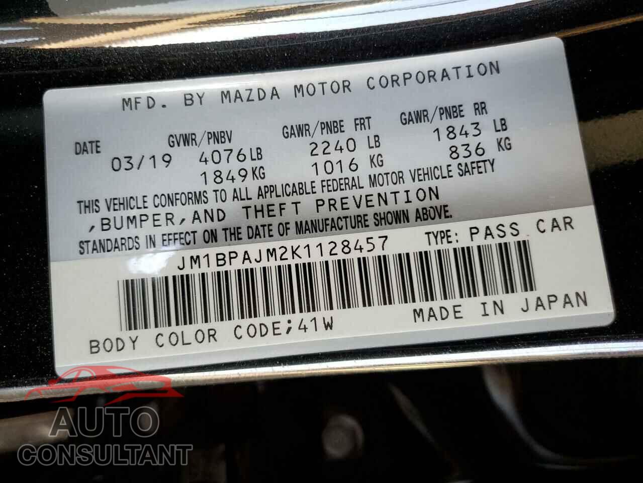 MAZDA 3 2019 - JM1BPAJM2K1128457