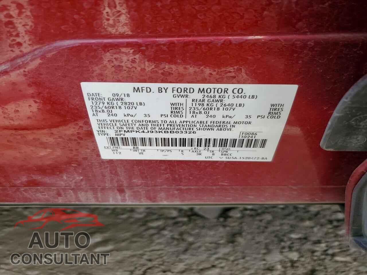 FORD EDGE 2019 - 2FMPK4J93KBB03326