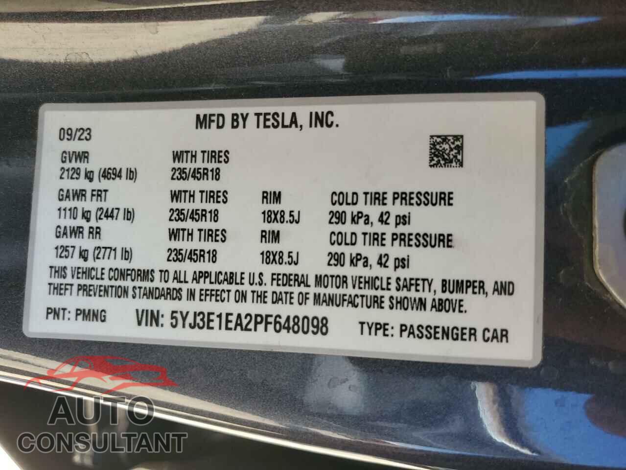 TESLA MODEL 3 2023 - 5YJ3E1EA2PF648098