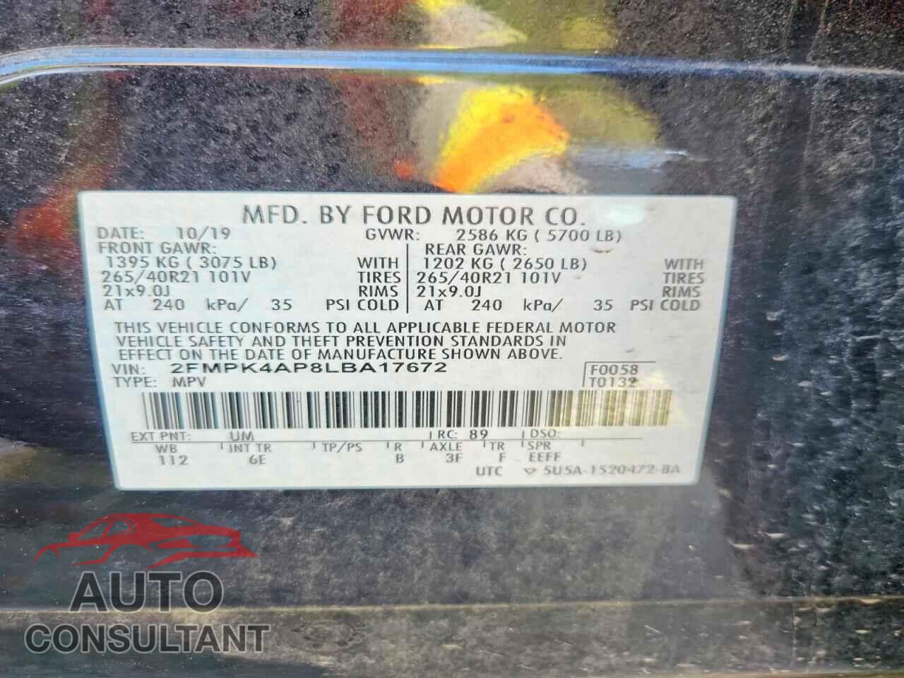 FORD EDGE 2020 - 2FMPK4AP8LBA17672