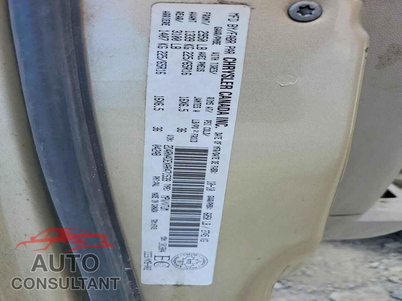 DODGE CARAVAN 2010 - 2D4RN4DEXAR471539