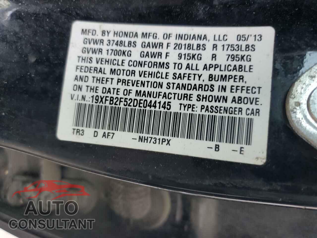 HONDA CIVIC 2013 - 19XFB2F52DE044145