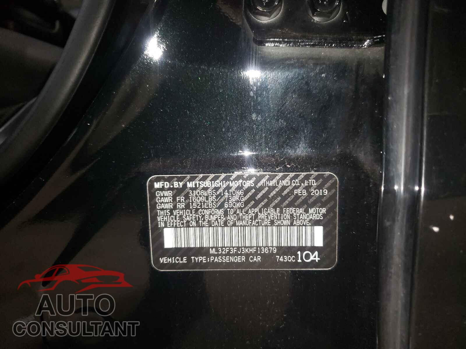 MITSUBISHI MIRAGE 2019 - ML32F3FJ3KHF13679