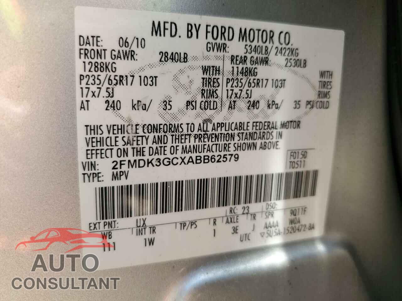 FORD EDGE 2010 - 2FMDK3GCXABB62579