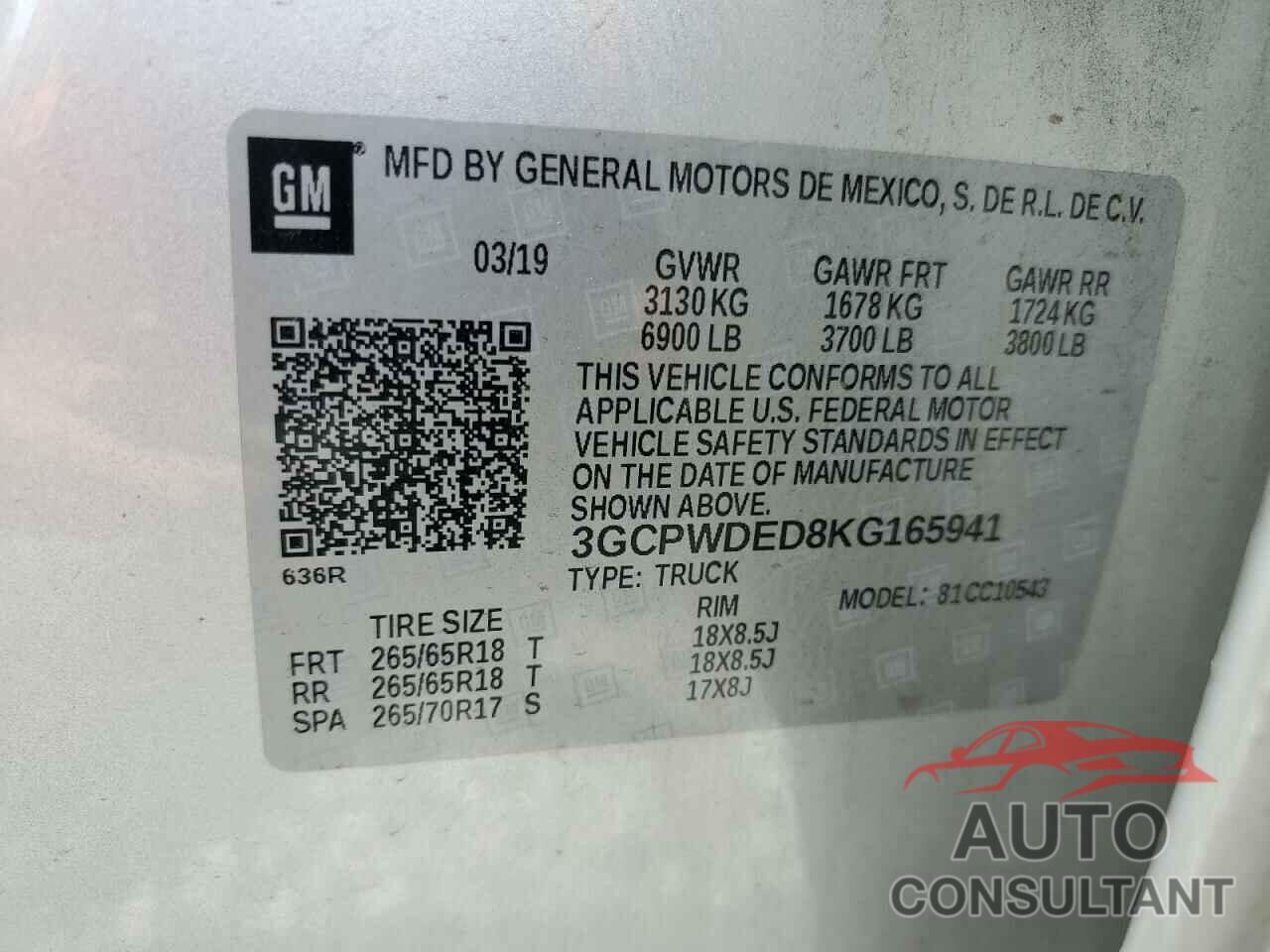 CHEVROLET ALL Models 2019 - 3GCPWDED8KG165941
