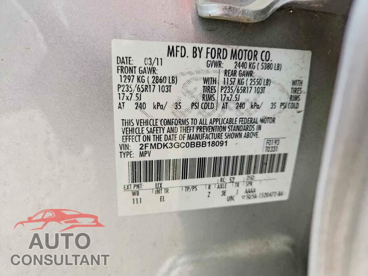 FORD EDGE 2011 - 2FMDK3GC0BBB18091