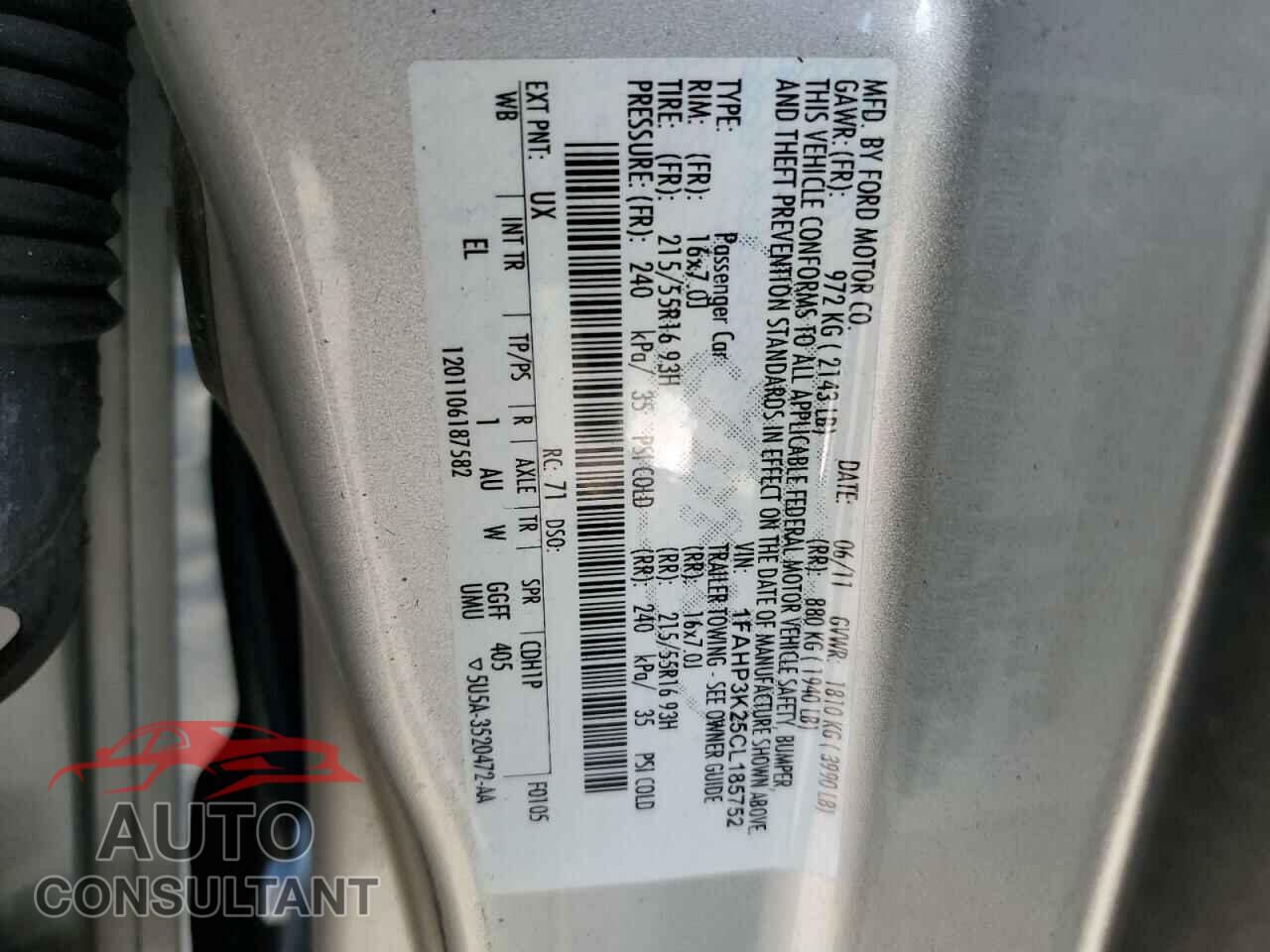 FORD FOCUS 2012 - 1FAHP3K25CL185752