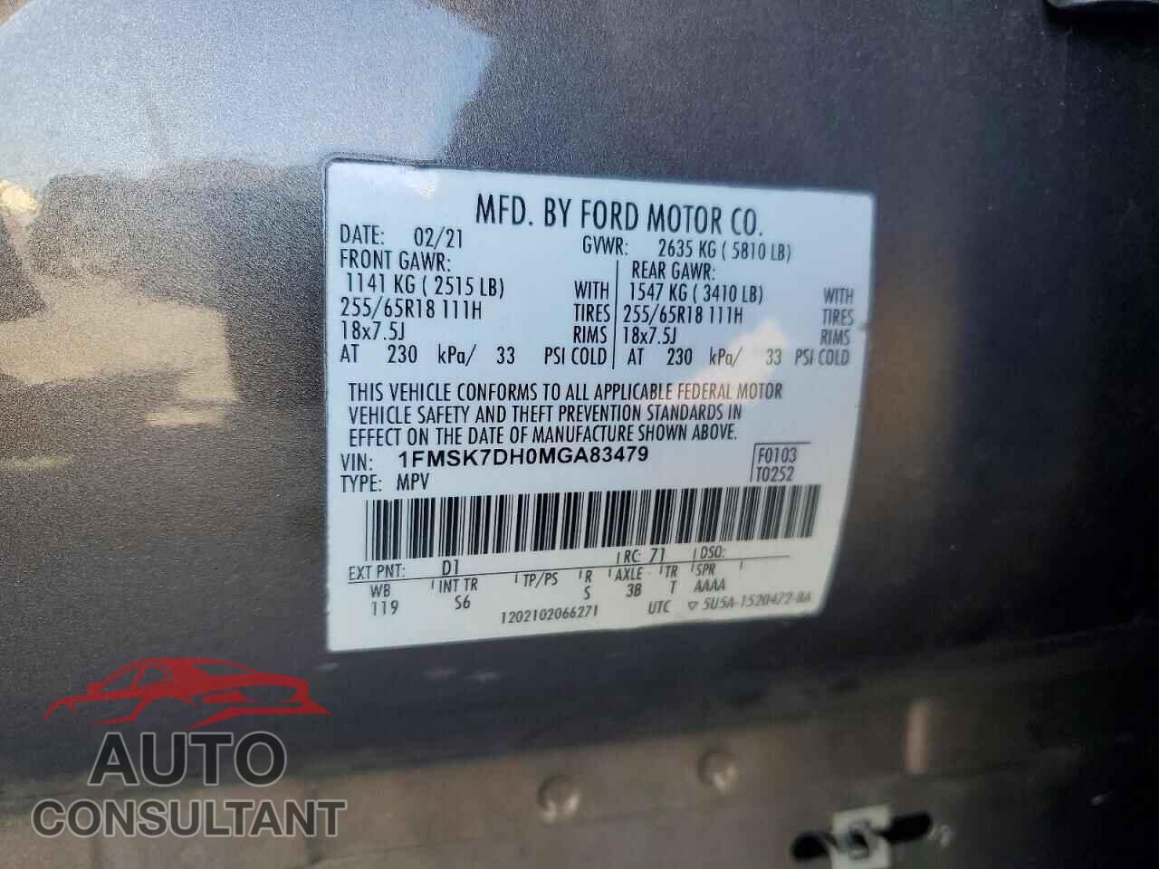 FORD EXPLORER 2021 - 1FMSK7DH0MGA83479