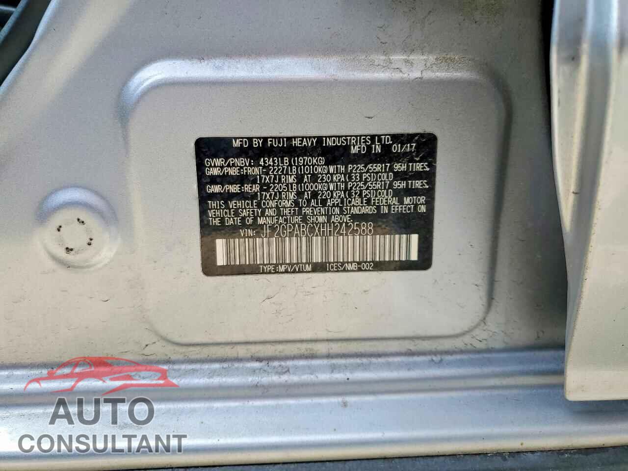 SUBARU CROSSTREK 2017 - JF2GPABCXHH242588